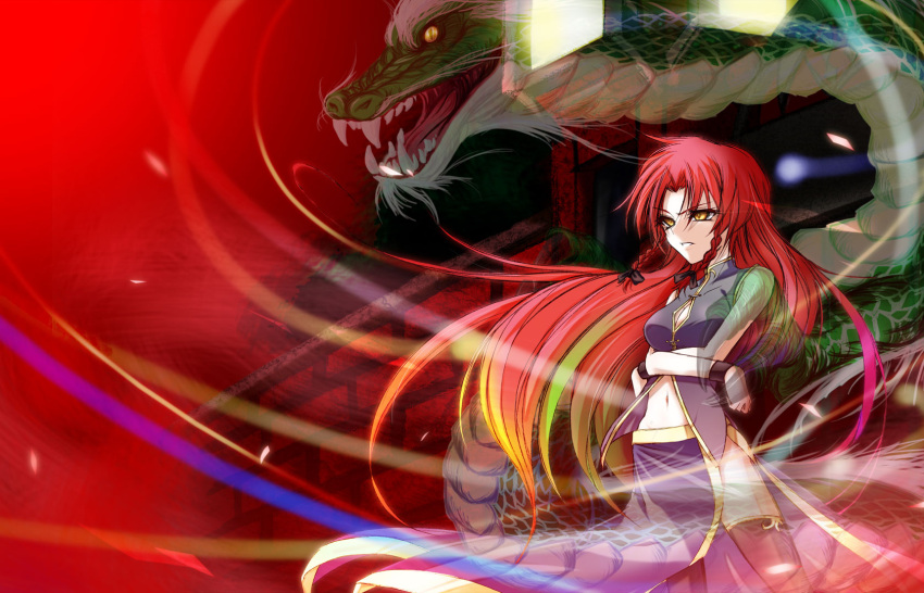 alternate_color, dragon, eastern_dragon, hazuki_rui, highres, hong_meiling, red_hair, redhead