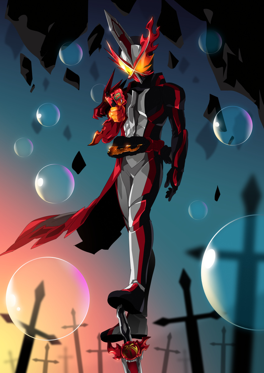 1boy, absurdres, armor, asymmetrical_armor, black_gloves, brave_dragon, bubble, dragon