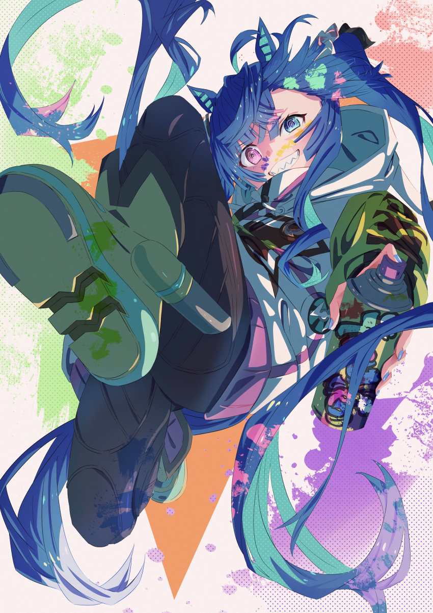 1girl, @_@, absurdres, ahoge, animal_ears, aqua_hair, black_leggings, blue_eyes