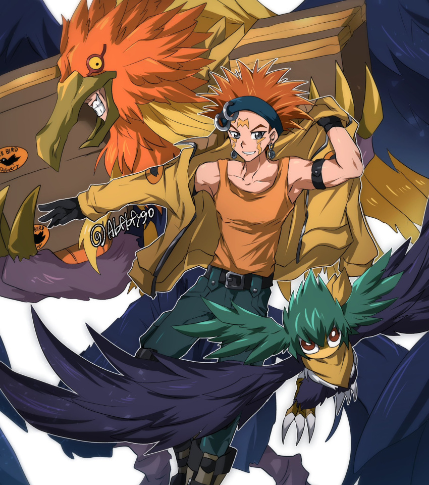 2boys, abfbfygo, beak, bird, bird_mask, black_gloves, black_wings, blackwing_bora_the_spear