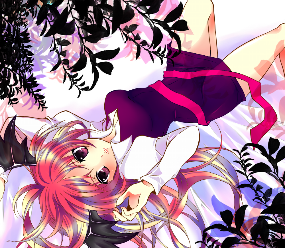 head_wings, koakuma, legs, long_hair, lying, mike_(mikenekotei), on_back, red_eyes