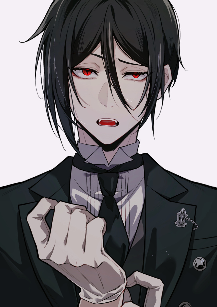 1boy, absurdres, black_hair, black_necktie, black_suit, butler, collared_shirt, formal