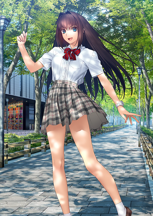 1girl, aozaki_aoko, blue_eyes, brown_hair, fate/grand_order, fate_(series), full_body, koyama_hirokazu