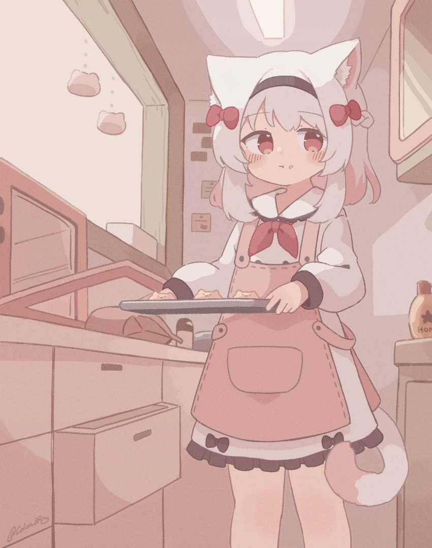:t, absurdres, animal_ears, apron, bow, cat_ears, cat_girl, cat_tail