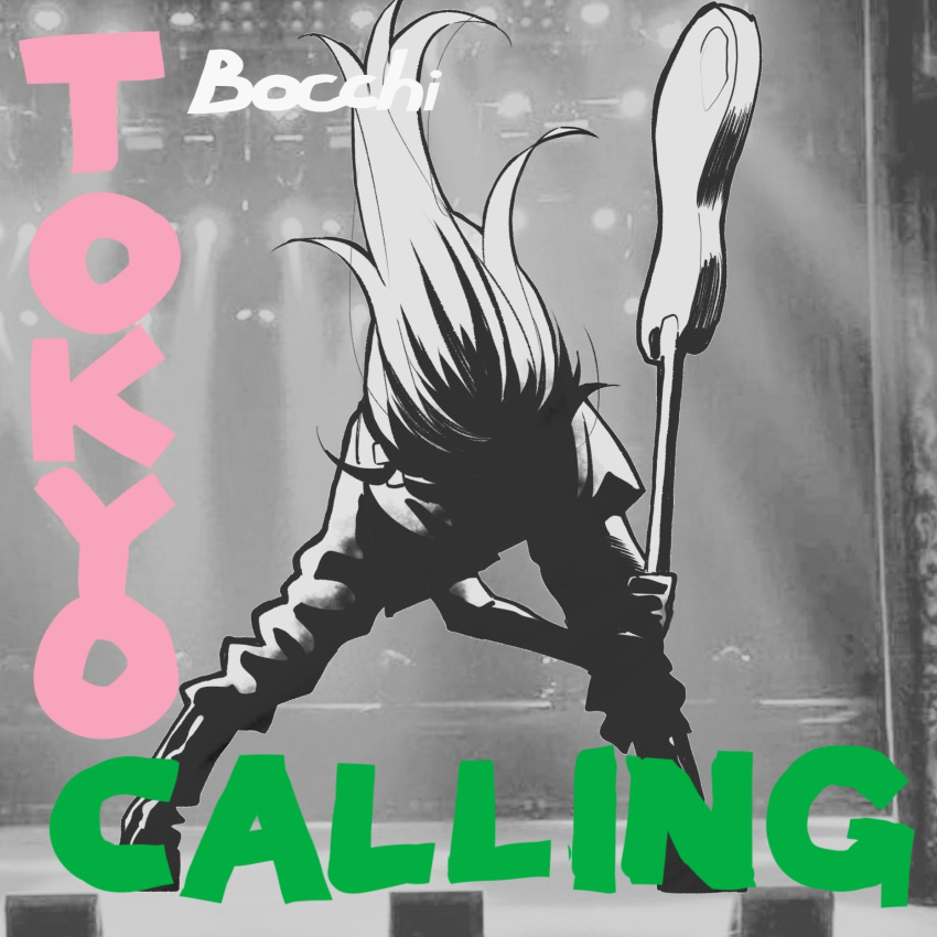 1girl, album_cover_redraw, alternate_costume, backlighting, bocchi_the_rock!, boots, commentary, derivative_work