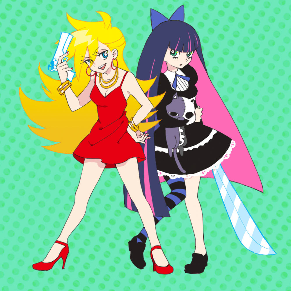ahoge, bad_id, black_dress, blonde_hair, blue_eyes, bow, bracelet, dress