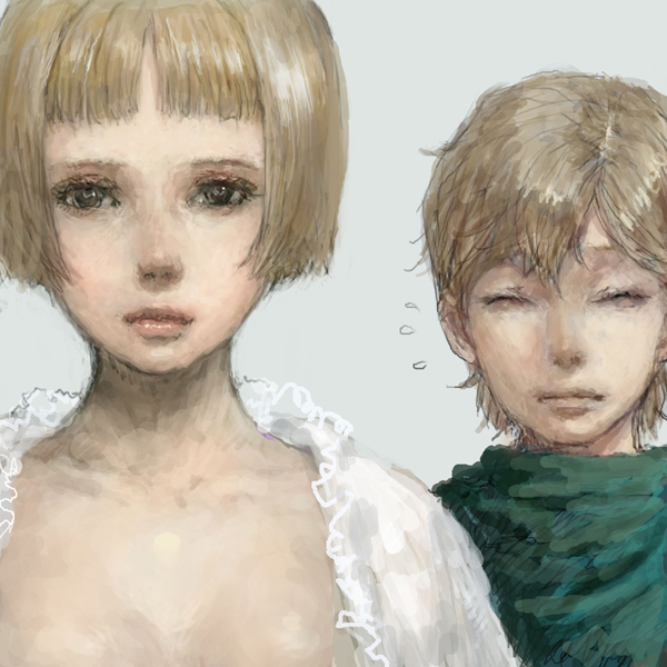 black_eyes, blonde_hair, closed_eyes, farnese, pon, portrait, serpico, short_hair