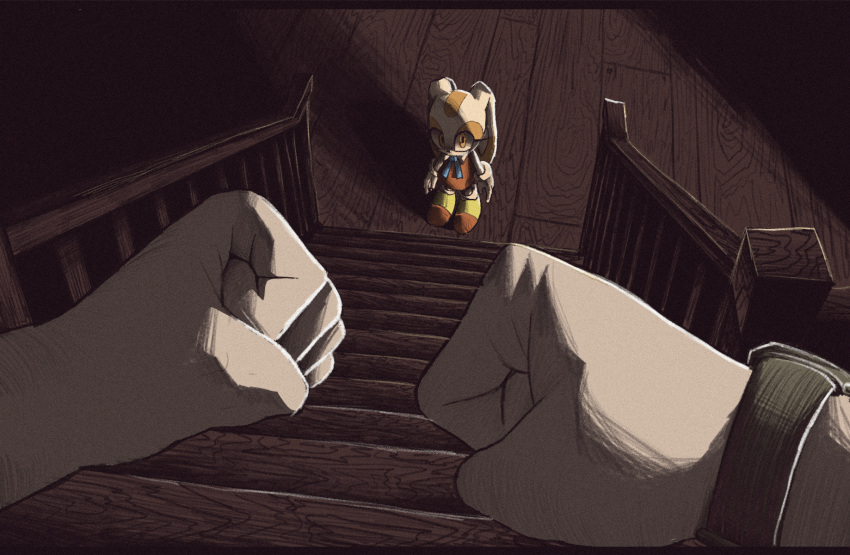 1girl, 1other, animal_ears, clenched_hands, commentary_request, cream_the_rabbit, dress, furry
