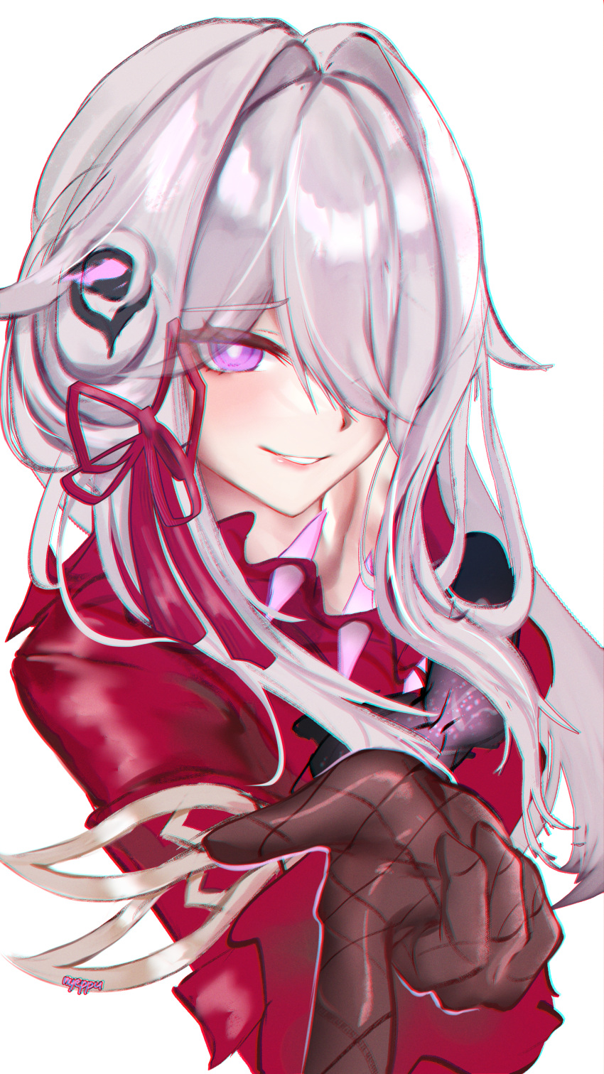 1girl, absurdres, bright_pupils, commentary, grey_hair, hair_intakes, highres, honkai_(series)