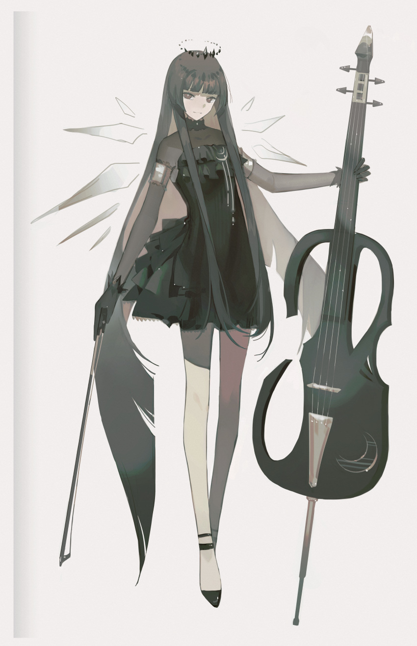 1girl, absurdres, ambience_synesthesia, arknights, black_dress, black_footwear, black_gloves, black_hair