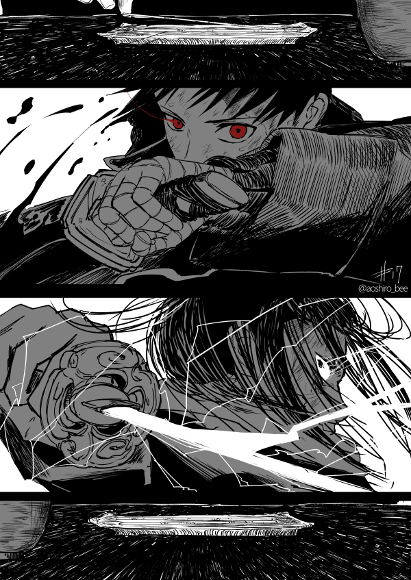 2boys, aoshiro_(aoshiro_bee), bandaged_hand, bandages, black_hair, black_jacket, duel, electricity