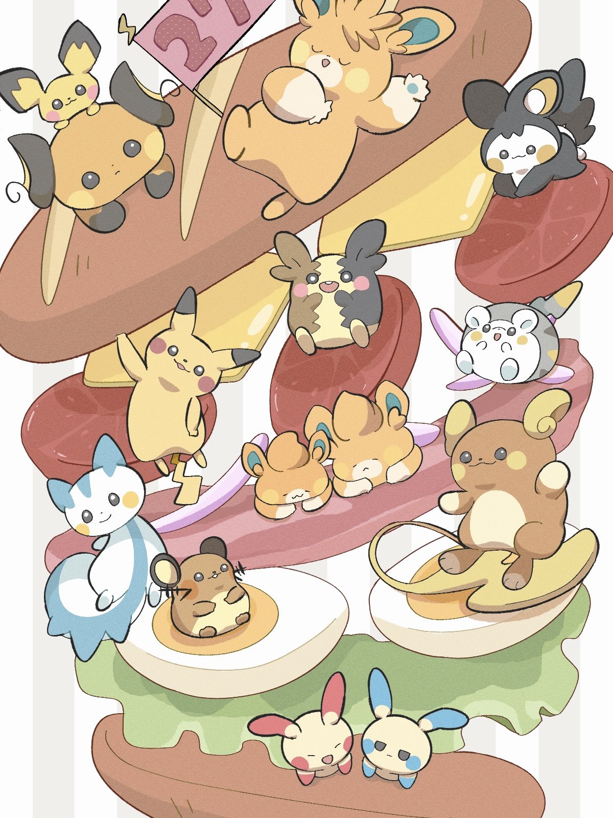 :<, :3, :d, ^_^, alolan_raichu, bacon, black_eyes, blush