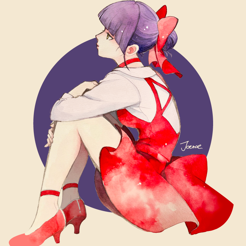 1girl, bow, dress, from_side, full_body, gegege_no_kitarou, hair_bow, hair_bun
