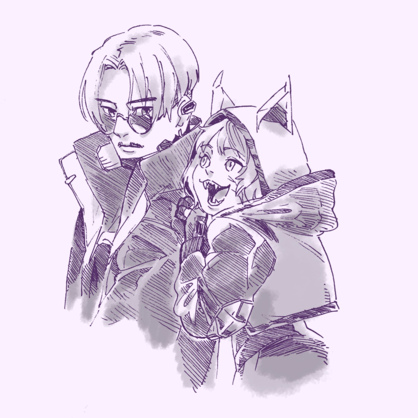 1boy, 1girl, animal_hood, apex_legends, bodysuit, cat_hood, chouson, classified_crypto