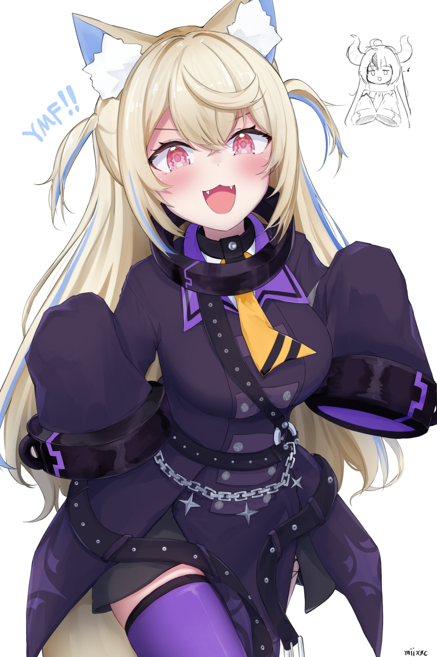 1girl, :3, absurdres, animal_ear_fluff, animal_ears, black_coat, black_dress, blonde_hair