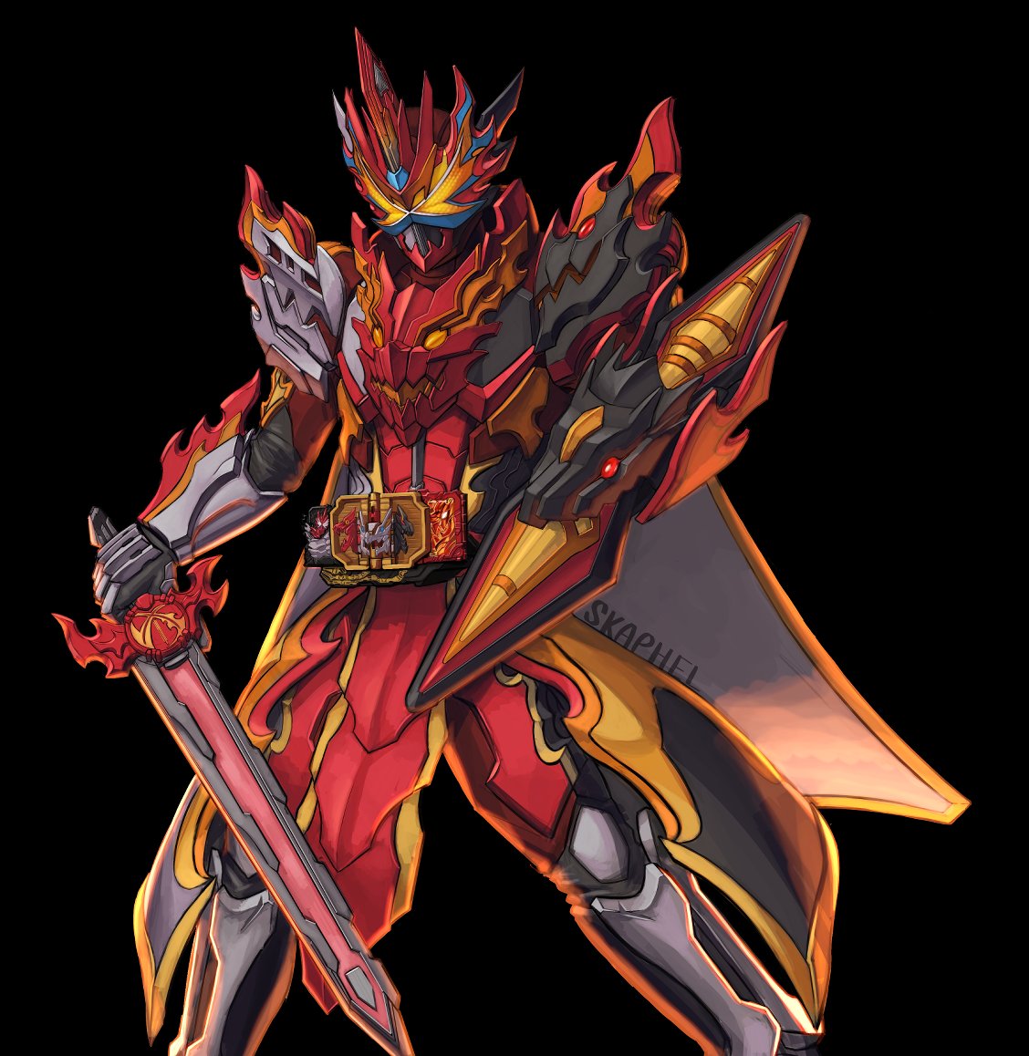 1boy, armor, black_armor, black_background, bone_armor, brave_dragon, elemental_dragon, emotional_dragon
