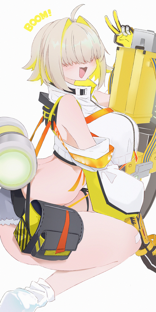 1girl, black_sports_bra, clothing_cutout, crop_top, crop_top_overhang, cropped_sweater, elegg_(nikke), esu_(transc)
