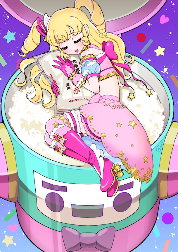 1girl, :d, bad_id, bad_twitter_id, blonde_hair, boots, bow, closed_eyes