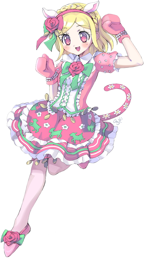 1girl, :d, animal_ears, arm_up, bad_id, bad_twitter_id, blonde_hair, blush
