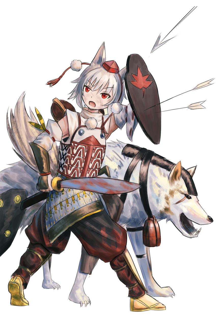 1girl, animal_ears, armor, arrow_(projectile), breastplate, commentary_request, cookie_(touhou), detached_sleeves