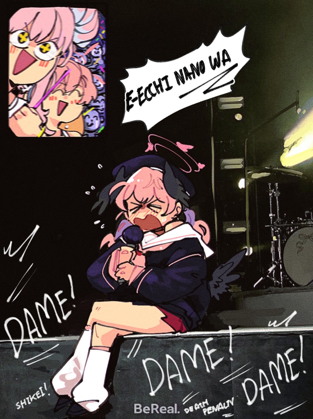 >_<, +_+, 3girls, black_hat, blue_archive, blush, closed_eyes, crossed_legs