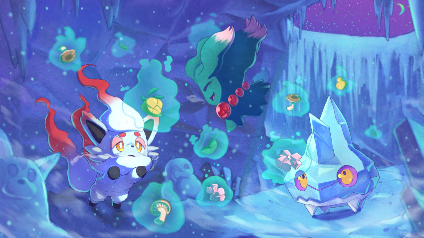 02milos02, absurdres, bergmite, berry_(pokemon), bright_pupils, closed_eyes, crescent_moon, highres