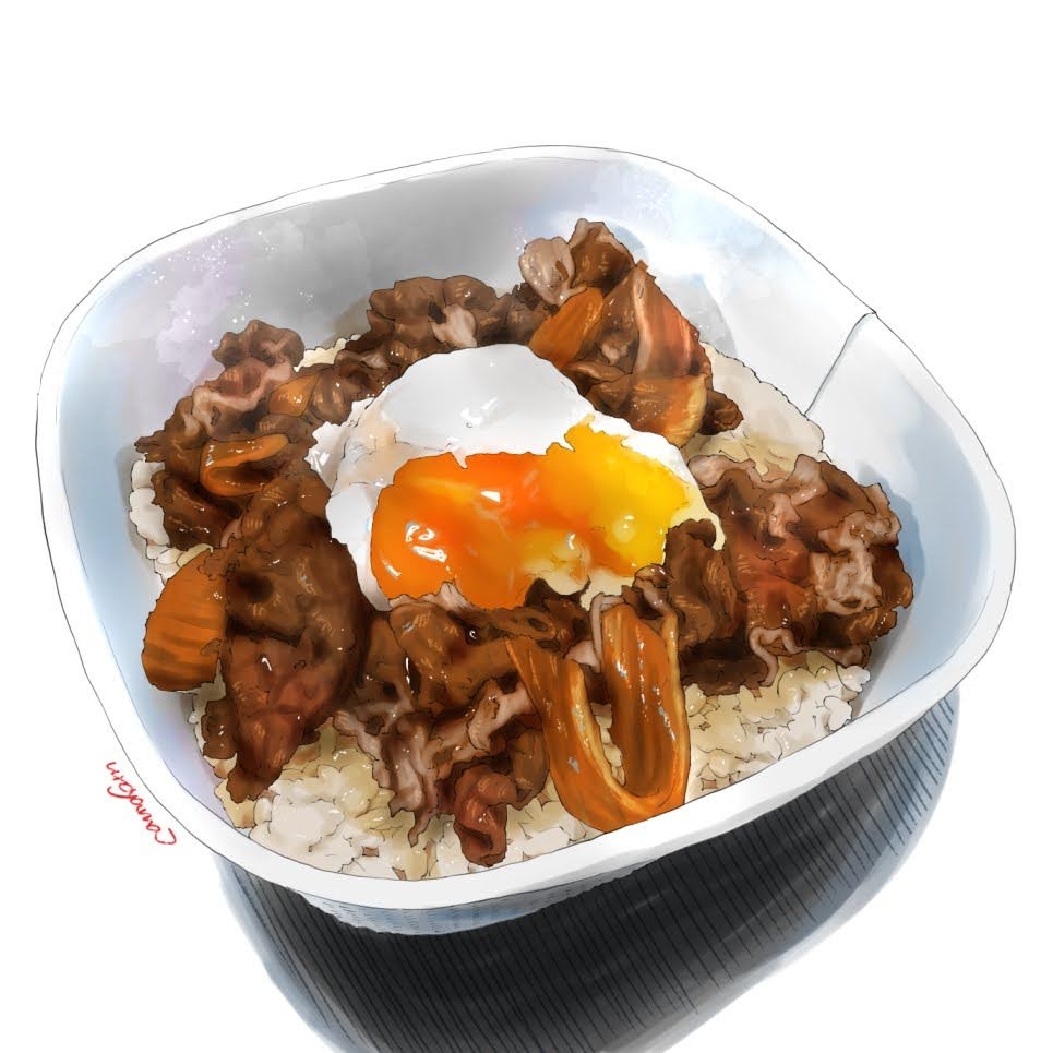 beef, bowl, egg_(food), egg_yolk, food, food_focus, gyuudon, meat