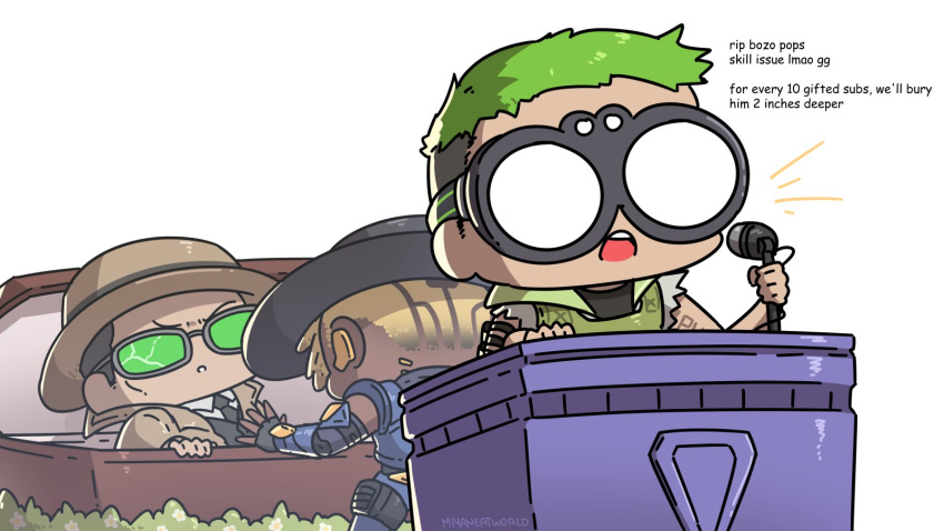 3boys, angry, apex_legends, arm_strap, black_hat, black_necktie, black_vest, blonde_hair