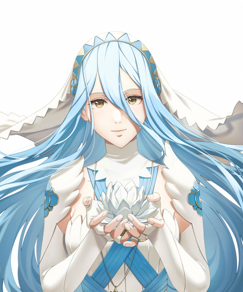 1girl, azura_(fire_emblem), bikini_boody, blue_hair, breasts, closed_mouth, dress, elbow_gloves