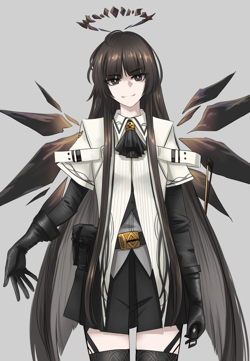 1girl, absurdres, ahoge, arknights, ascot, belt, belt_buckle, belt_pouch