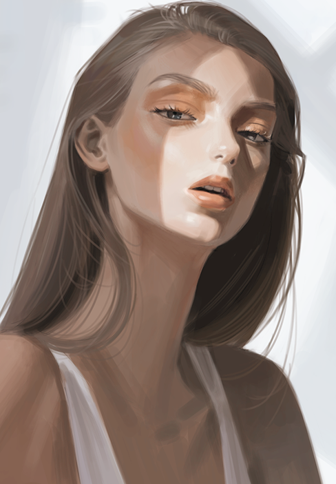 1girl, bare_shoulders, blue_eyes, brown_hair, collarbone, commentary, english_commentary, eriol_s2