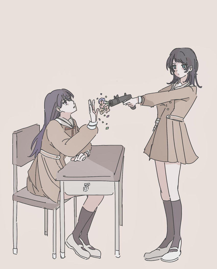 2girls, 72_(mi5_o_en), absurdres, aiming, bang_dream!, bang_dream!_it's_mygo!!!!!, black_hair, black_socks