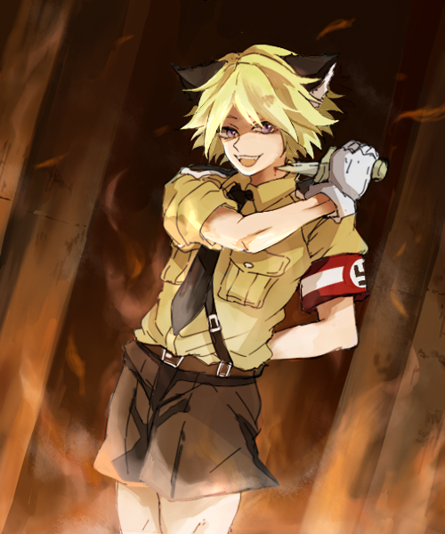 1boy, alpachiiino, animal_ears, blonde_hair, cat_boy, cat_ears, gloves, hellsing