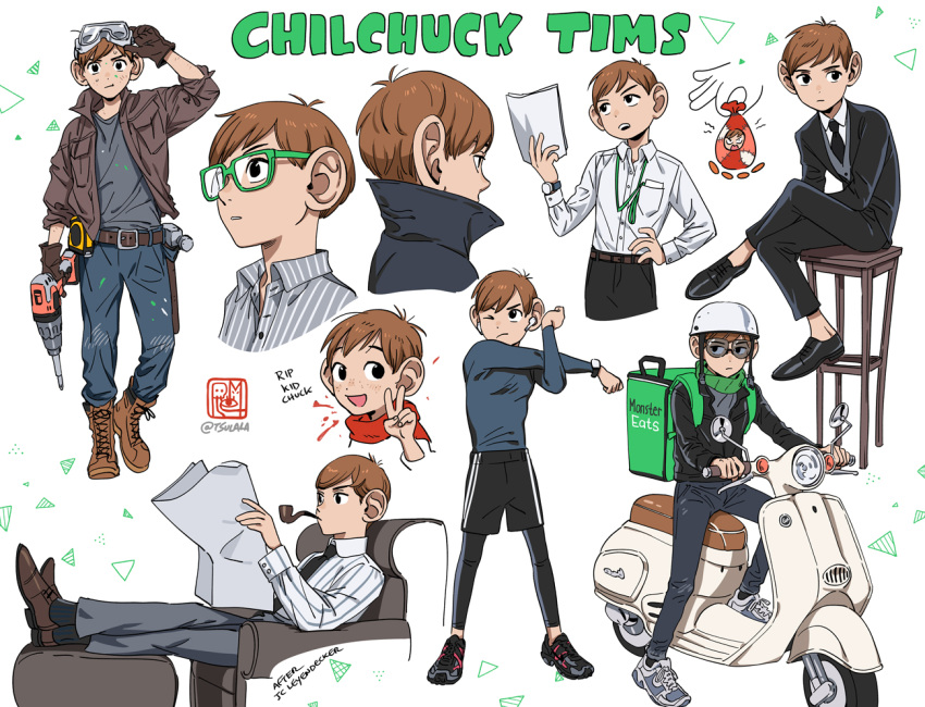 1boy, bag, belt, bespectacled, black_eyes, black_jacket, black_pants, blush