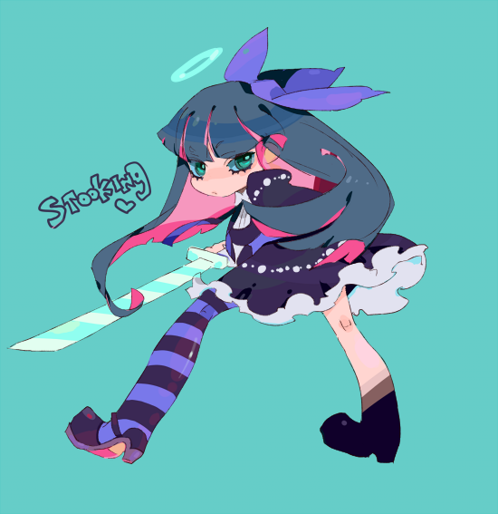 gothic_lolita, halo, kneepits, lolita_fashion, long_hair, multicolored_hair, panty_&amp;_stocking_with_garterbelt, rurituvo