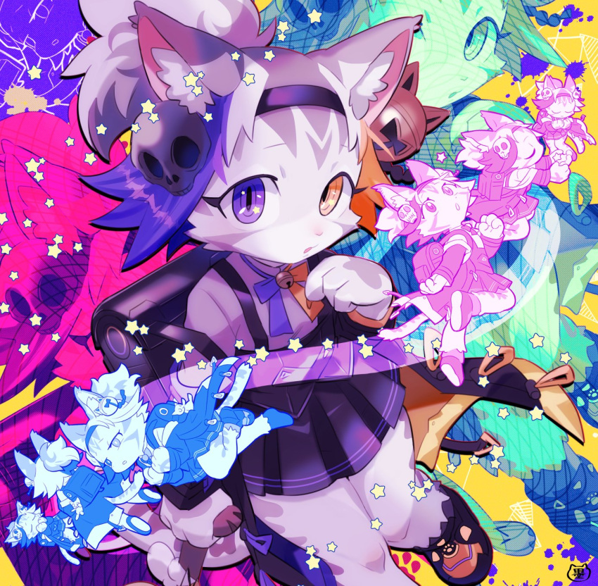 1girl, animal_ear_fluff, animal_ears, backpack, bag, bell, black_hairband, blonde_hair