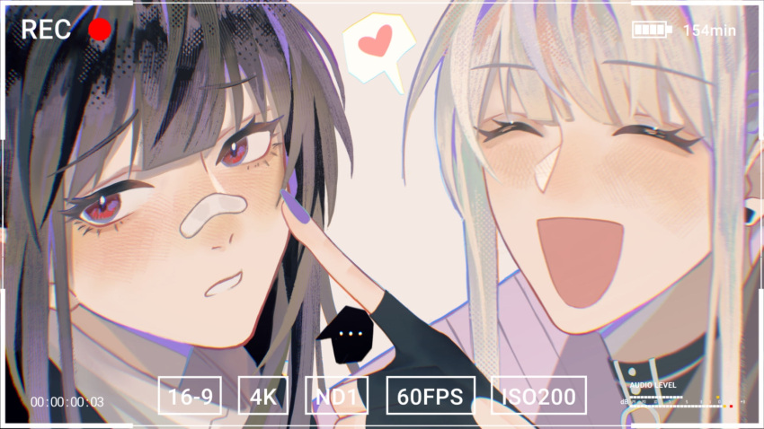 ..., 2girls, bai_yi_(path_to_nowhere), bandaid, bandaid_on_face, black_choker, black_hair, blush