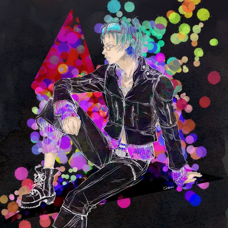 1boy, black_footwear, black_hair, black_pants, black_shirt, cotori_(globule), glasses, gnosia