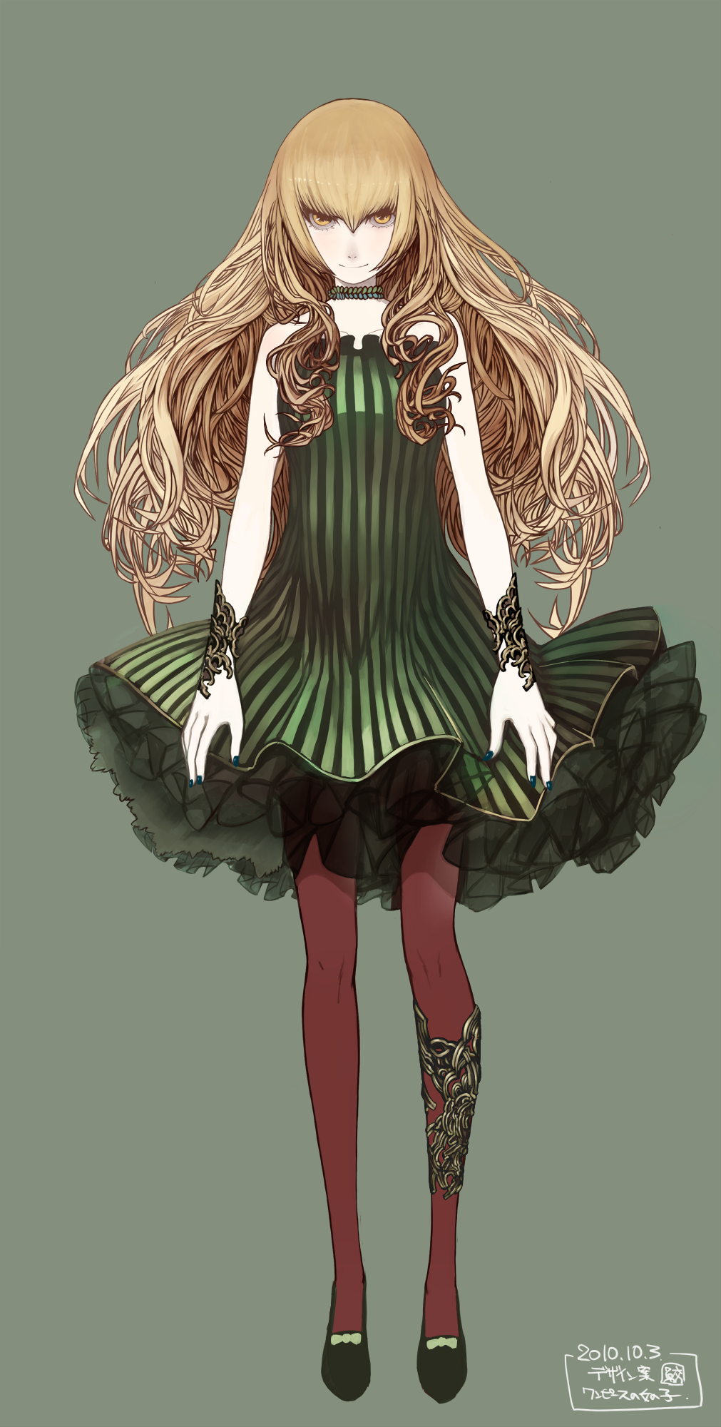 bare_shoulders, blonde_hair, bow, choker, dress, highres, kansou_samehada, kei_t_sr
