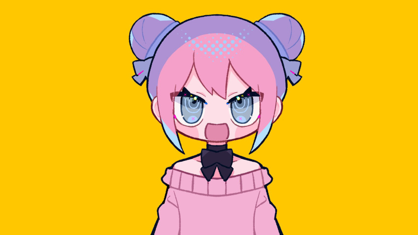 1girl, black_bow, black_choker, blue_hair, blush_stickers, bow, bow_choker, chibi