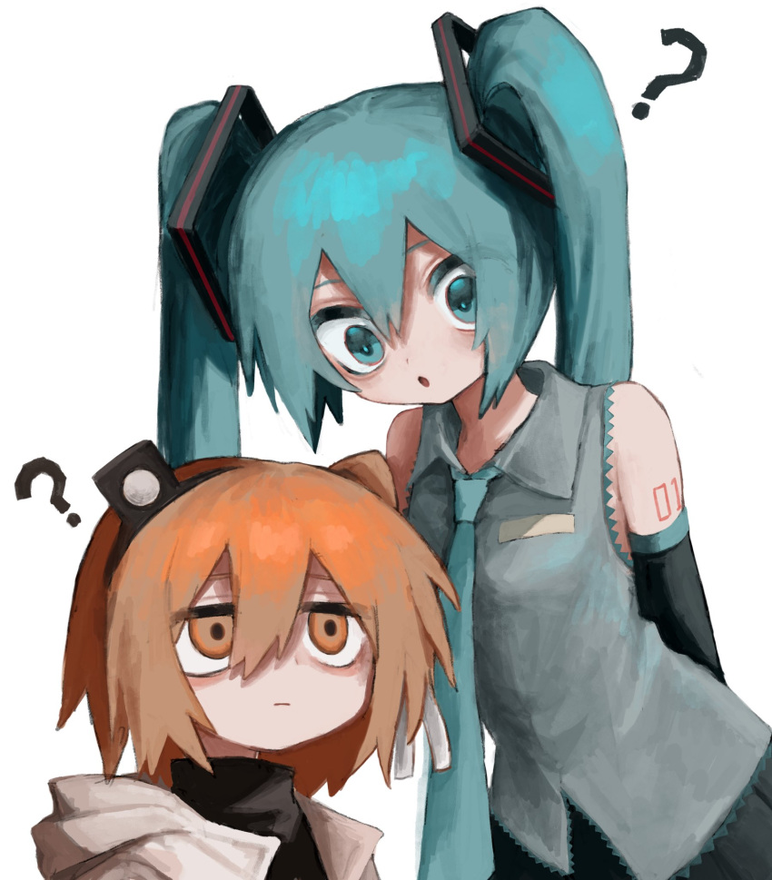 2girls, ?, a.i._voice, adachi_rei, amen_(amemen2222), aqua_eyes, aqua_hair, aqua_necktie