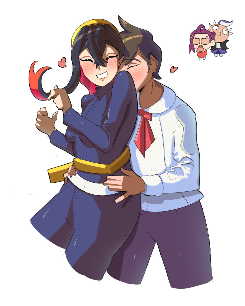 1girl, 3boys, absurdres, black_hair, blueberry_academy_school_uniform, blush, brown_hair, carmine_(pokemon)