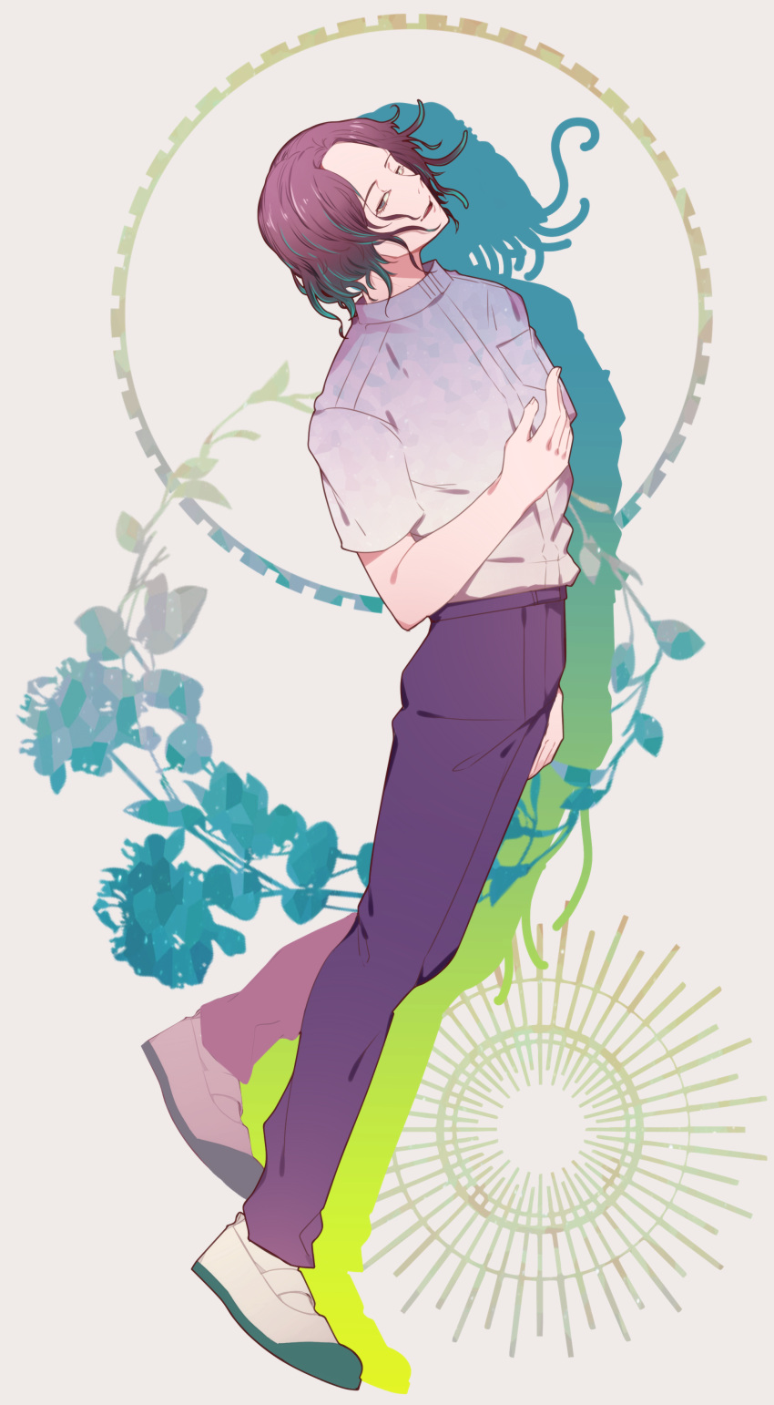 1boy, absurdres, breast_pocket, drop_shadow, full_body, gakkou_de_atta_kowai_hanashi, grey_background, grey_eyes