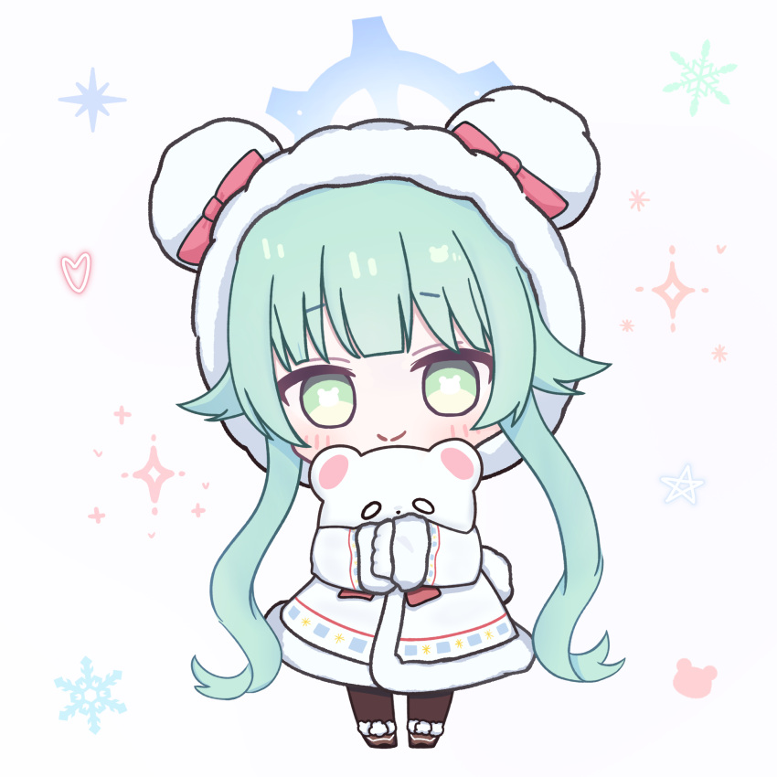 1girl, animal_hood, bear_hood, blue_archive, blue_halo, blush, bow, chibi