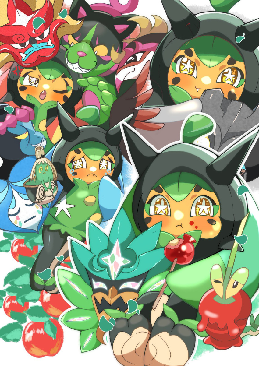 closed_mouth, dipplin, fangs, fezandipiti, highres, holding, holding_mask, lop_shauntal2
