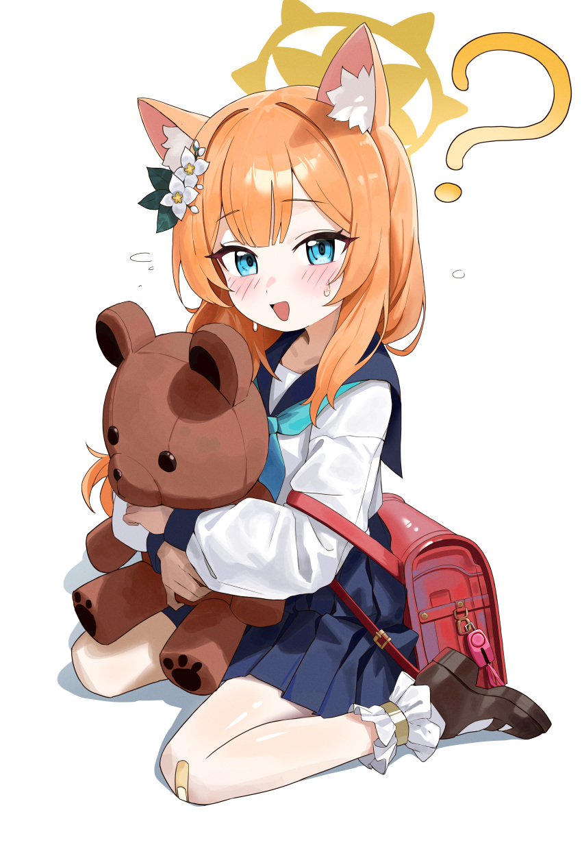 1girl, :d, ?, absurdres, aged_down, animal_ear_fluff, animal_ears, backpack