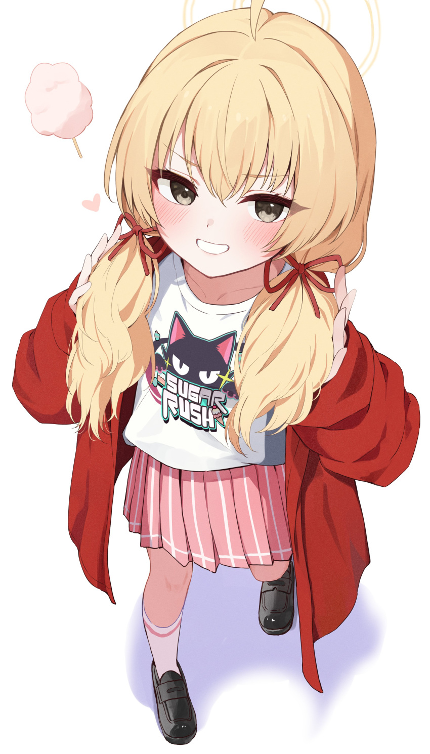 1girl, absurdres, ahoge, black_footwear, blonde_hair, blue_archive, blush, brown_eyes