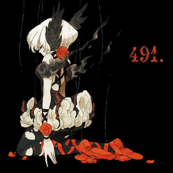 ballet_slippers, choker, closed_eyes, darkrai, flower, head_wings, l_hakase, pantyhose