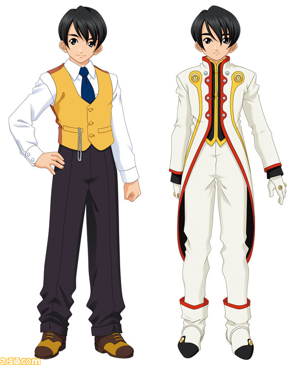 2boys, black_eyebrows, black_hair, black_pants, blue_necktie, brown_eyes, brown_footwear, buttoned_cuffs, buttons, chain, clenched_hand, closed_mouth, coattails, collar, collared_shirt, cross-laced_footwear, double-breasted, double_vertical_stripe, dual_persona, famitsu, formal, frown, gloves, hand_on_own_hip, long_sleeves, looking_at_viewer, looking_to_the_side, military_uniform, multiple_boys, necktie, official_art, pants, sakura_taisen, sakura_taisen_v, second-party_source, sega, shirt, short_hair, simple_background, sliver_buttons, smile, standing, striped_clothes, striped_pants, striped_uniform, taiga_shinjirou, two-tone_footwear, two-tone_vest, uniform, vertical-striped_clothes, vertical-striped_pants, vertical-striped_uniform, vest, white_background, white_collar, white_footwear, white_gloves, white_pants, white_sleeves, white_uniform, white_wrist_cuffs, wrist_cuffs, yellow_stripes, yellow_vest