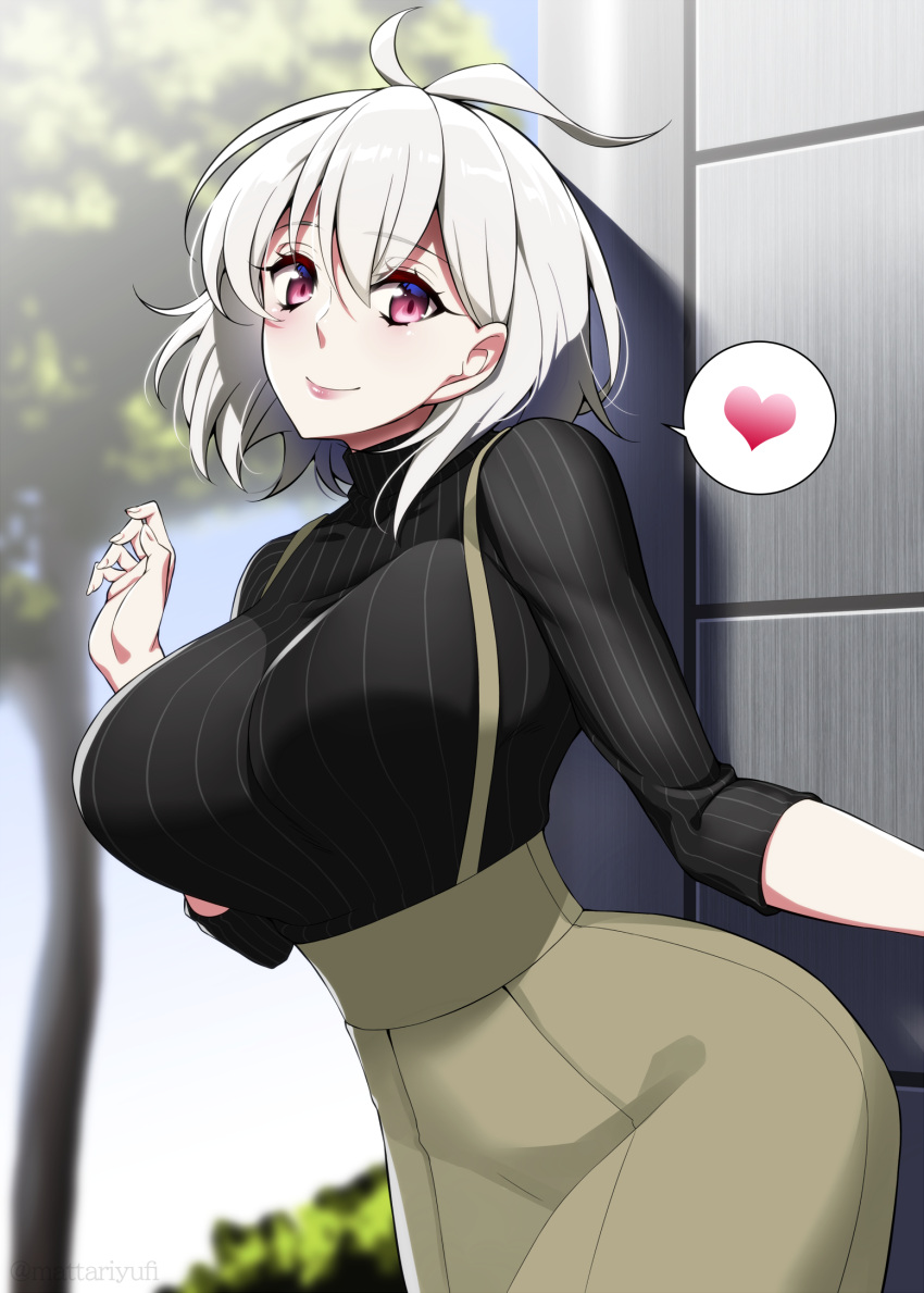 1girl, ahoge, antenna_hair, aohitsugi_nemu, breasts, bush, commentary_request, heart